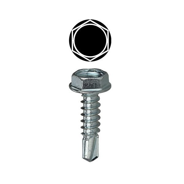Self Drilling Screw Kit, Zinc Plated Finish, Carbon Steel, Hex Washer Head Hex Drive